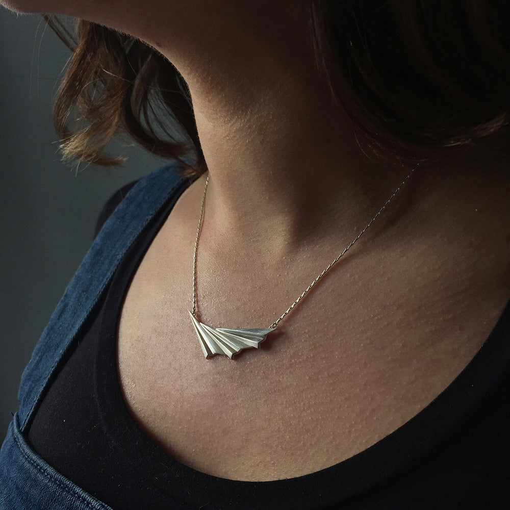 Sterling Silver Pleated Wave Necklace - Heavy Gretel