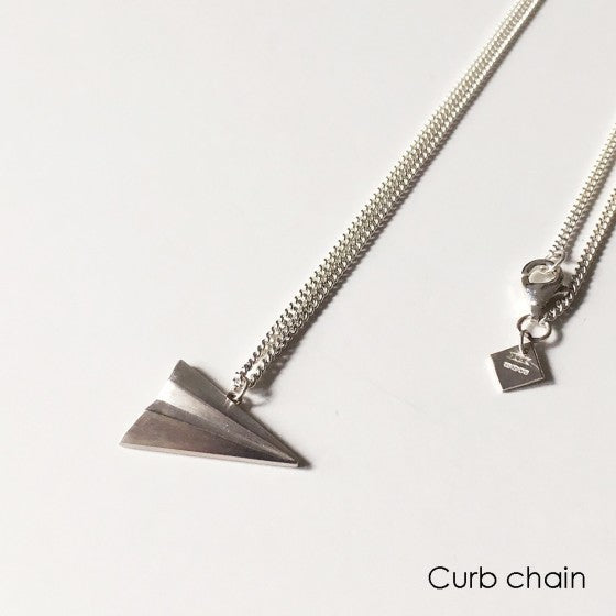 Long Sterling Silver Paper Plane Necklace (Hayseed Chain) - Heavy Gretel