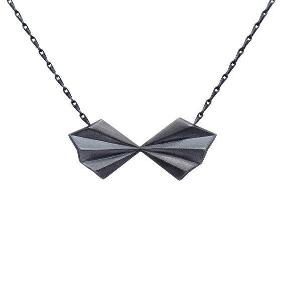 Sterling Silver Pleated Bow Necklace - Heavy Gretel