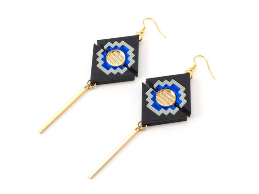 Khufu II Blue & Gold Acrylic Drop Earrings - Heavy Gretel